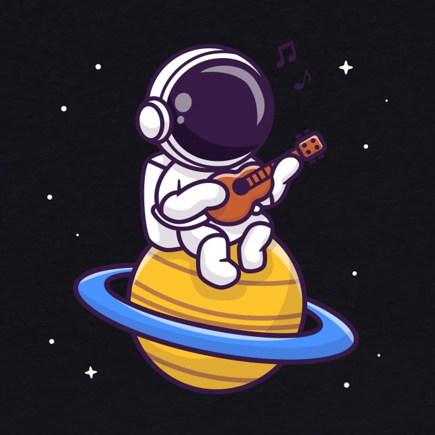 Cute Astronaut Playing Guitar On Planet Cartoon by Catalyst Labs